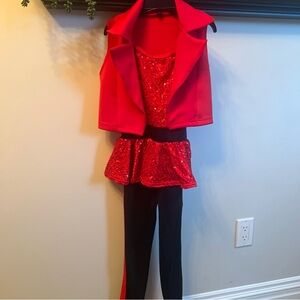Weissman Red Sequin Dance Costume with Black Pants size 1C